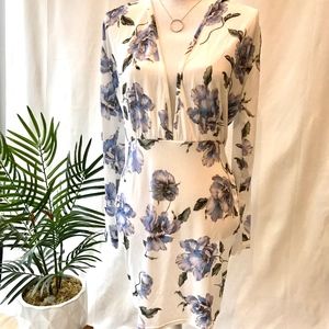 NWT- Missguided Floral Plunge Long Slve Mini Dress